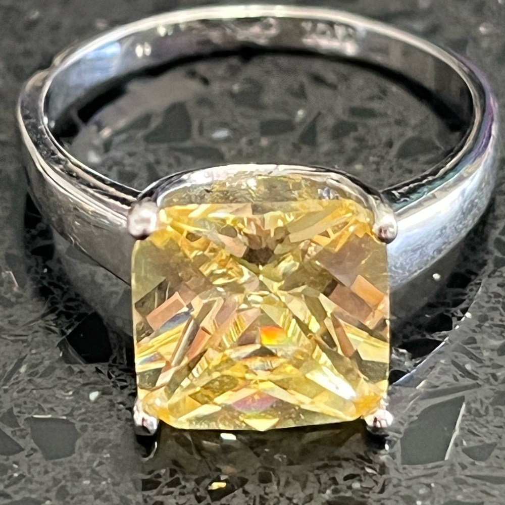 5ct Cushion Checkerboard Cut Canary Cz Silver Solitaire wedding engagement Ring